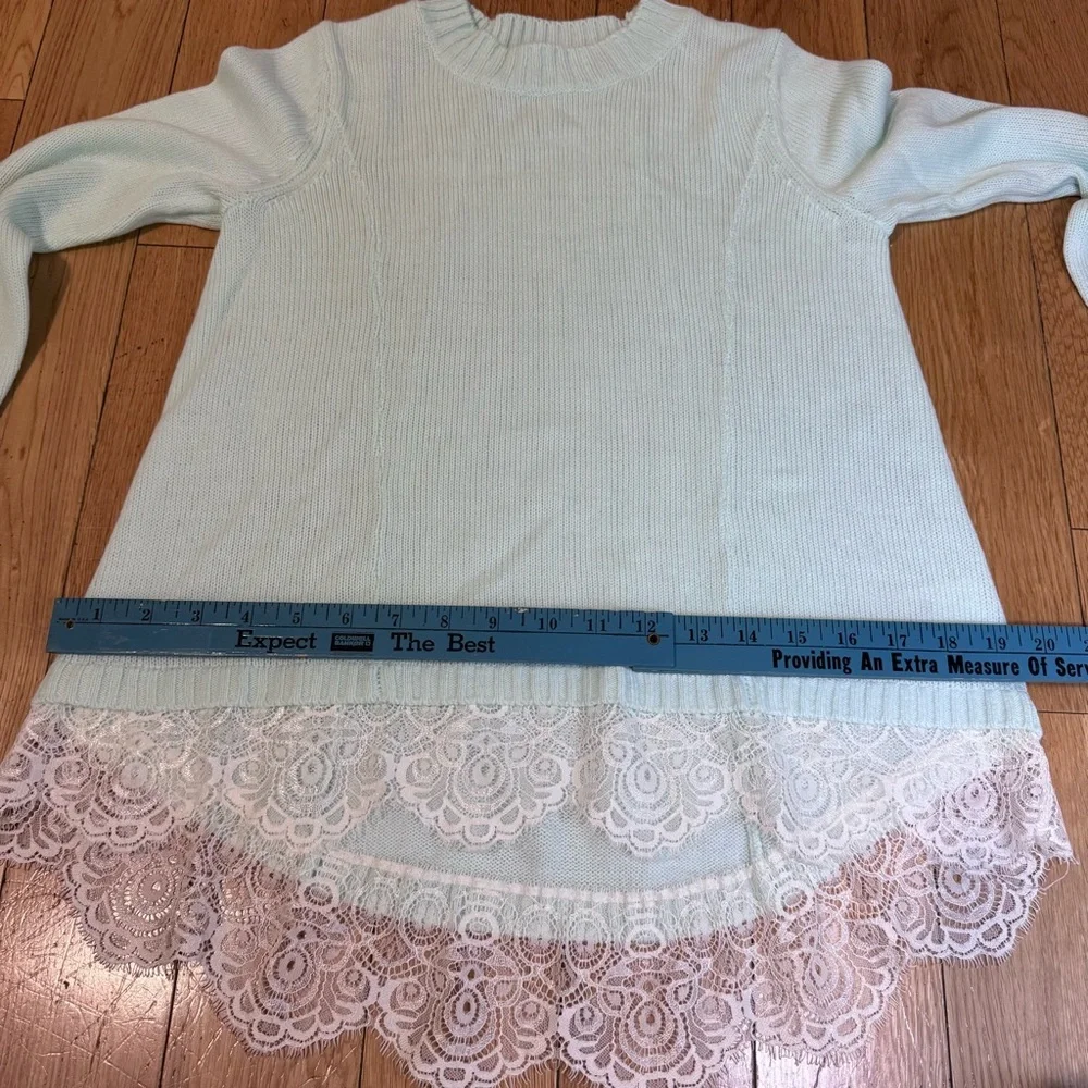 SO Aqua Lace-Hem Crewneck Sweater